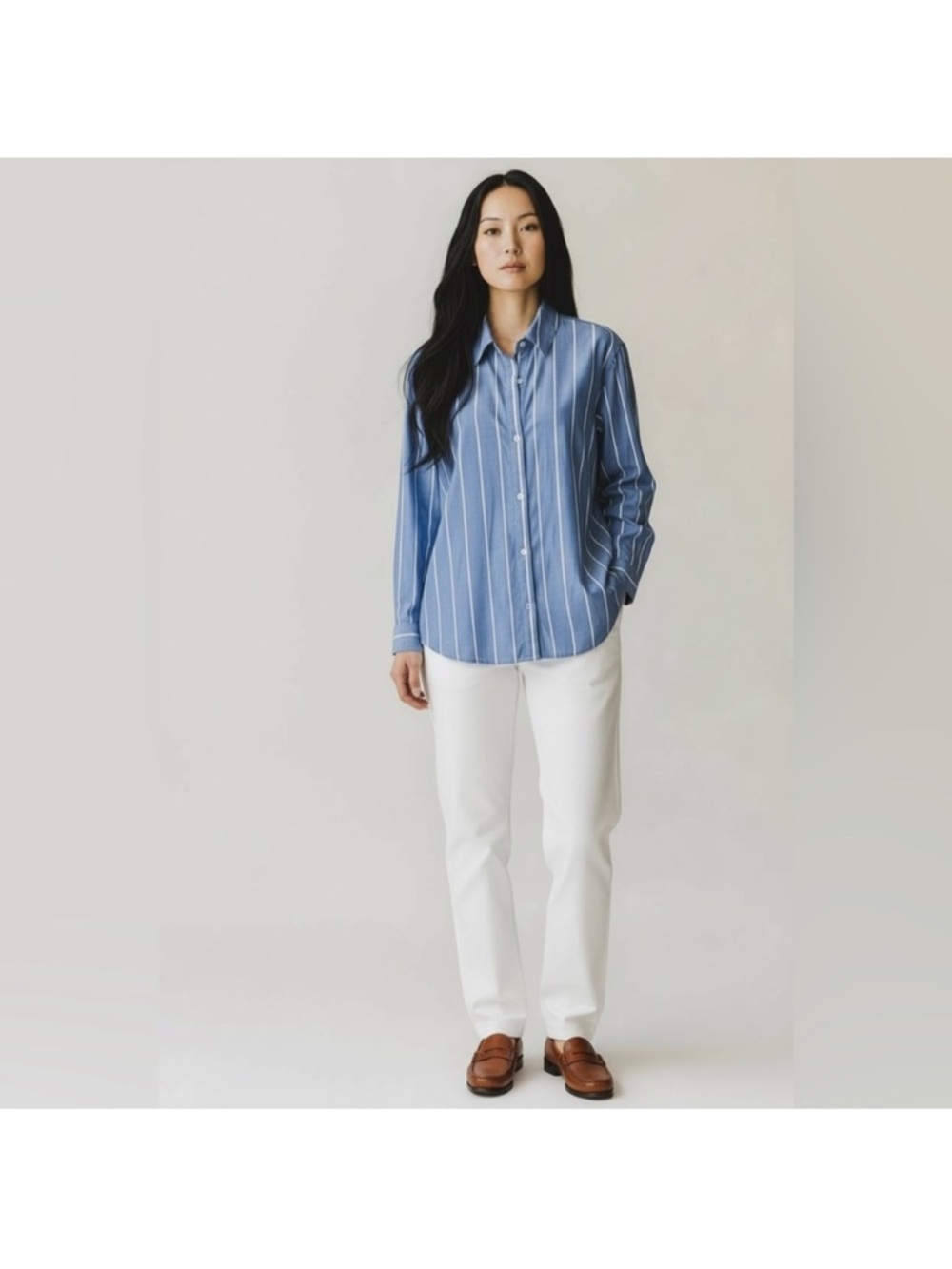 Tahari classic blue striped button down long sleeve preppy shirt extra large